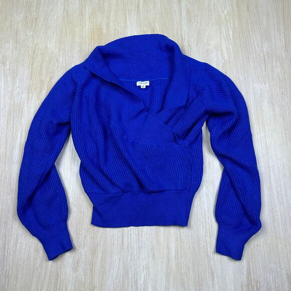 Le Lis Royal Blue Shawl Collar Crossover Pullover Cropped Knit Sweater Medium - Picture 1 of 14